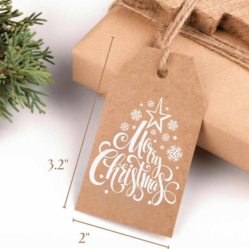 Paper Play Christmas Gift Tags - 80 Kraft-Style Gift Tags with String, 8 Modern Script Designs - Thick Cardstock Christmas Lables & Name Tags - Image 4